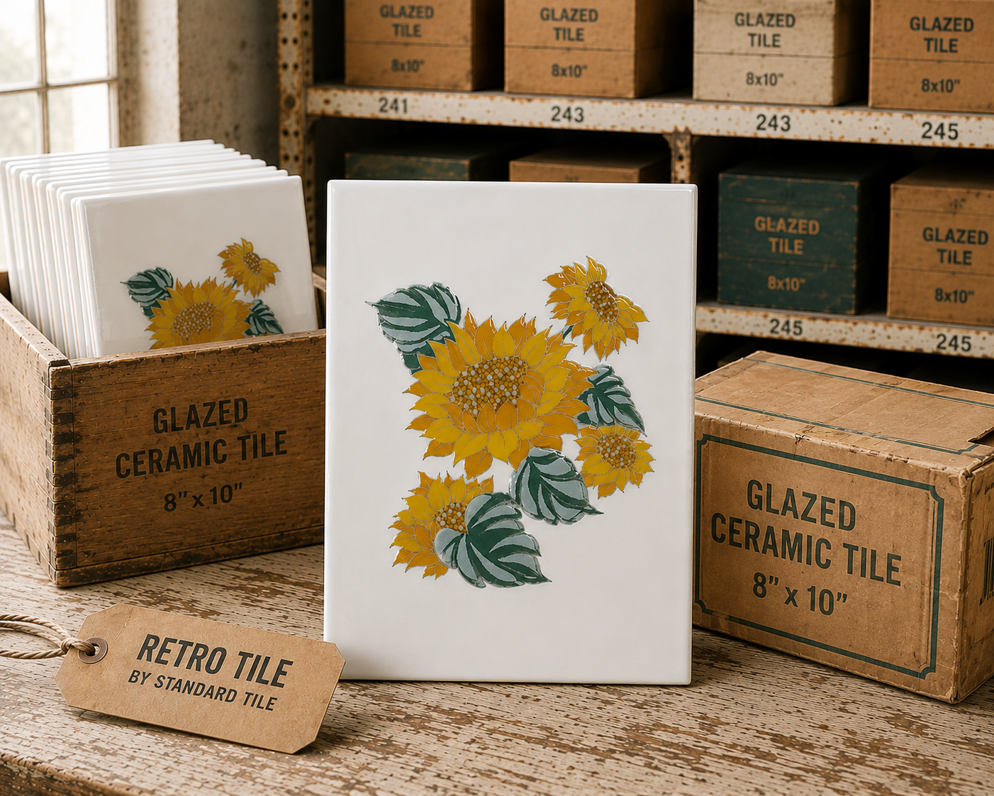 Retro Sunflower Glossy Wall Tile - 1325-LJ24