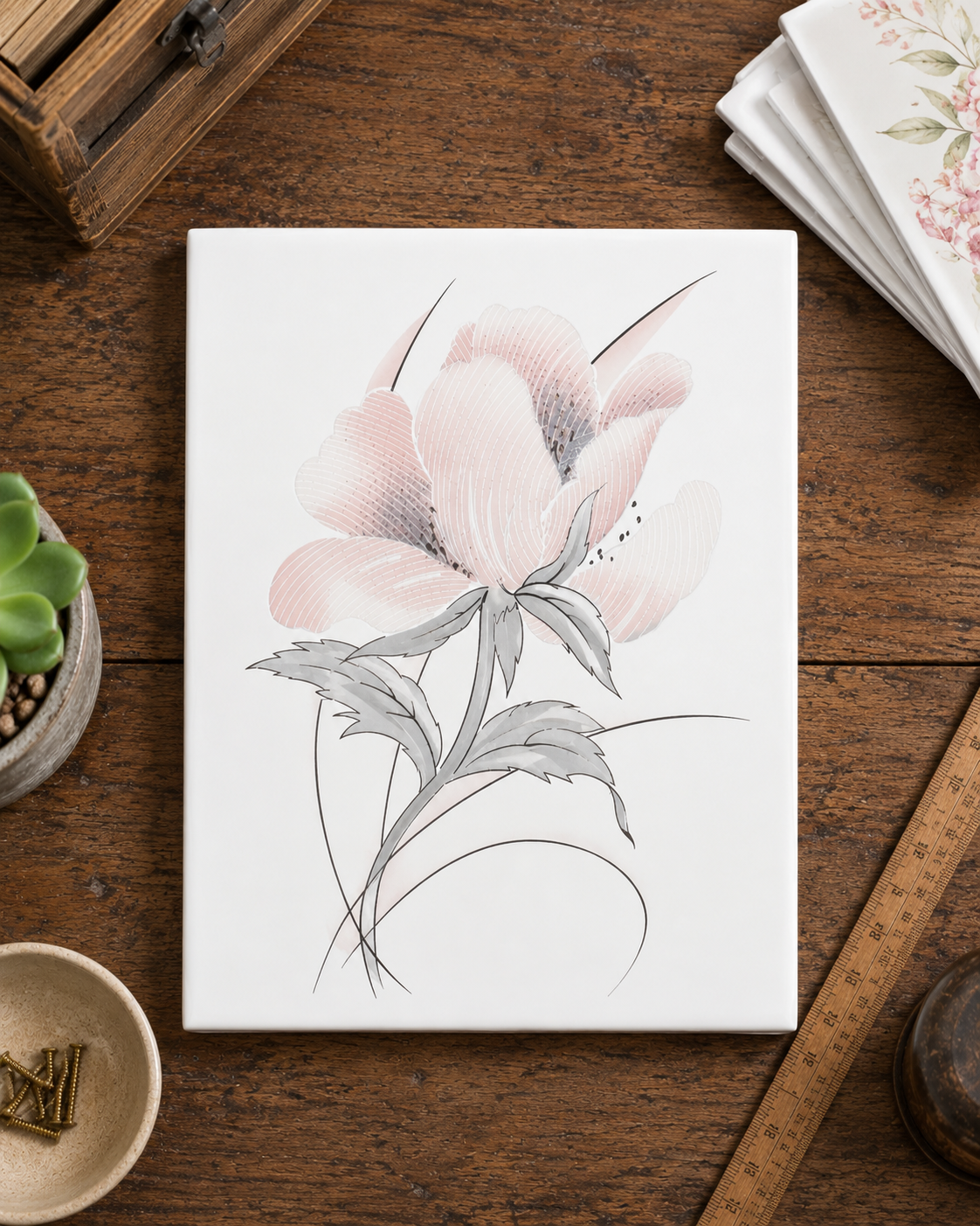 Vintage Rose Floral Accent Tile - 1330-LO73