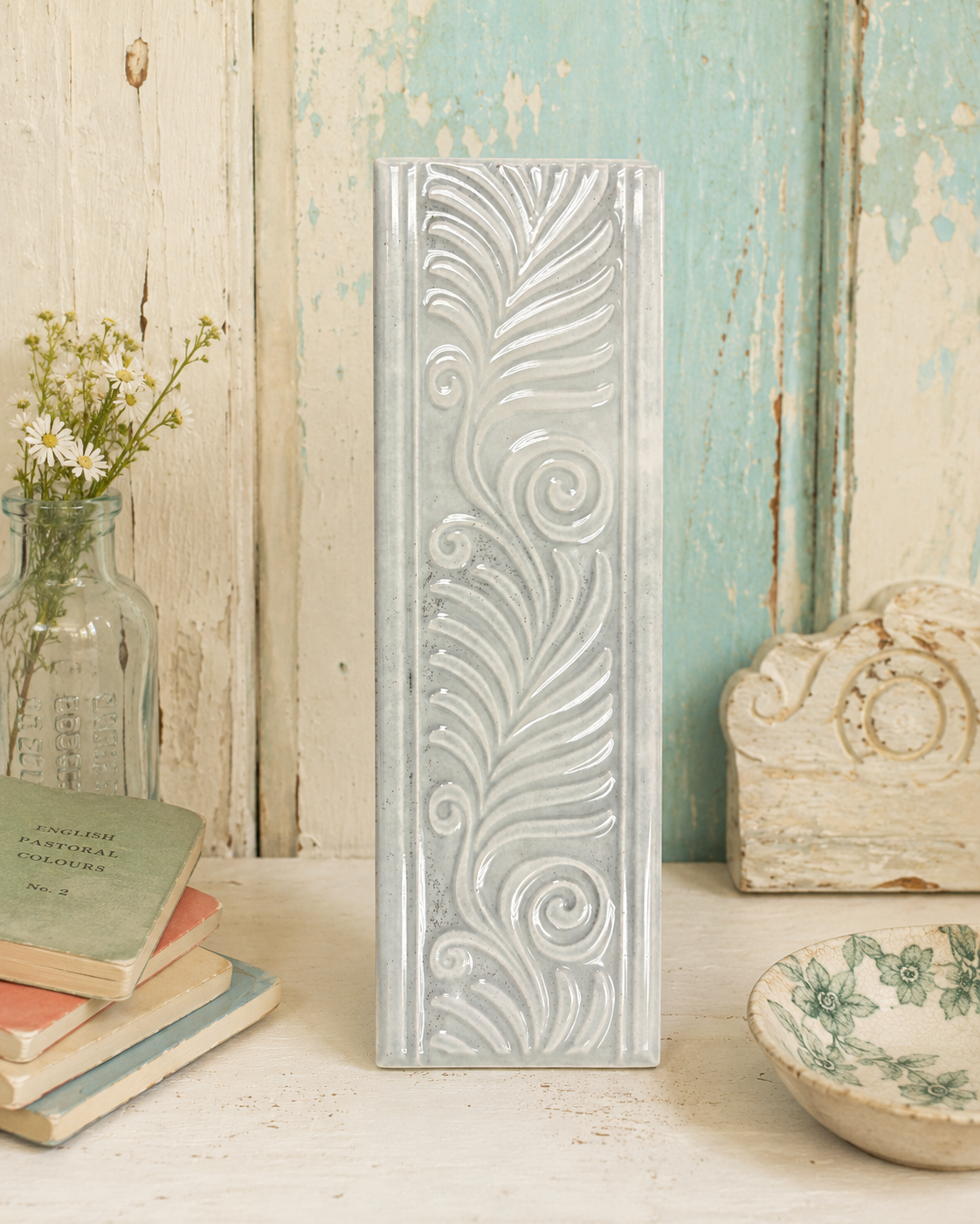 Vintage Celadon Gray Scroll Border - 1490-D663