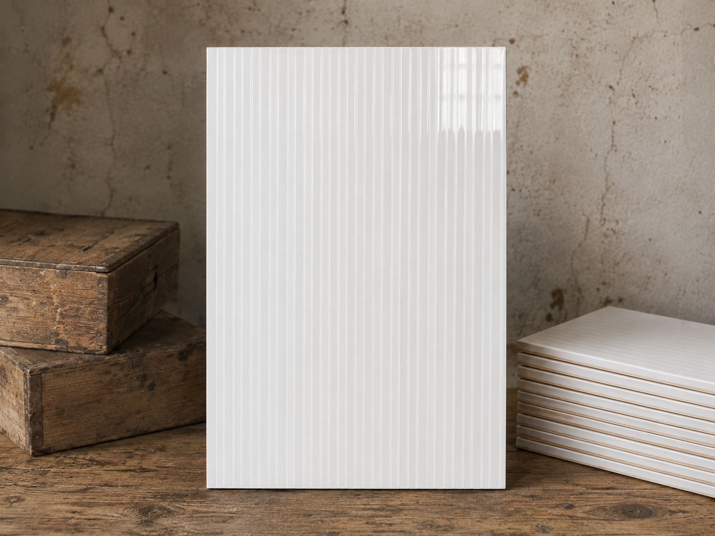 Retro White Thin Reeded Wall Tile - 1574-EF11