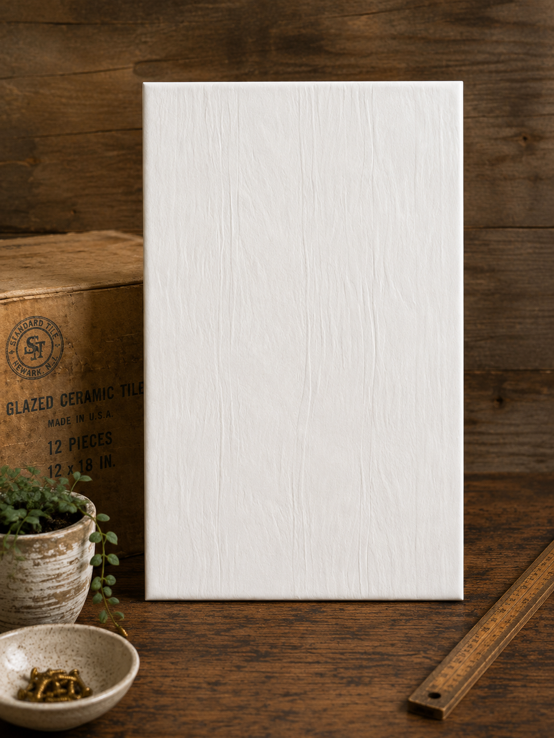 Vintage Satin White Linework Field Tile - 1577-NB30