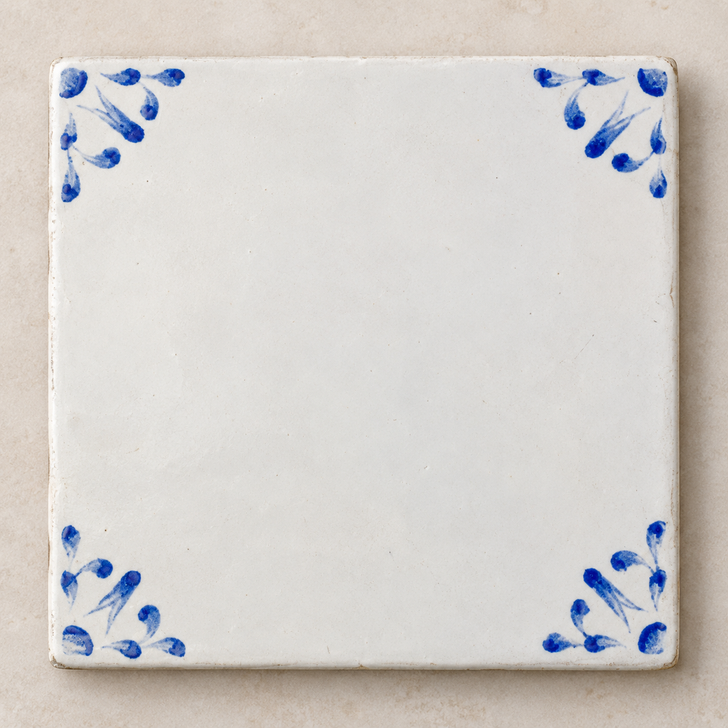Detail of Delft blue painted corner tile
