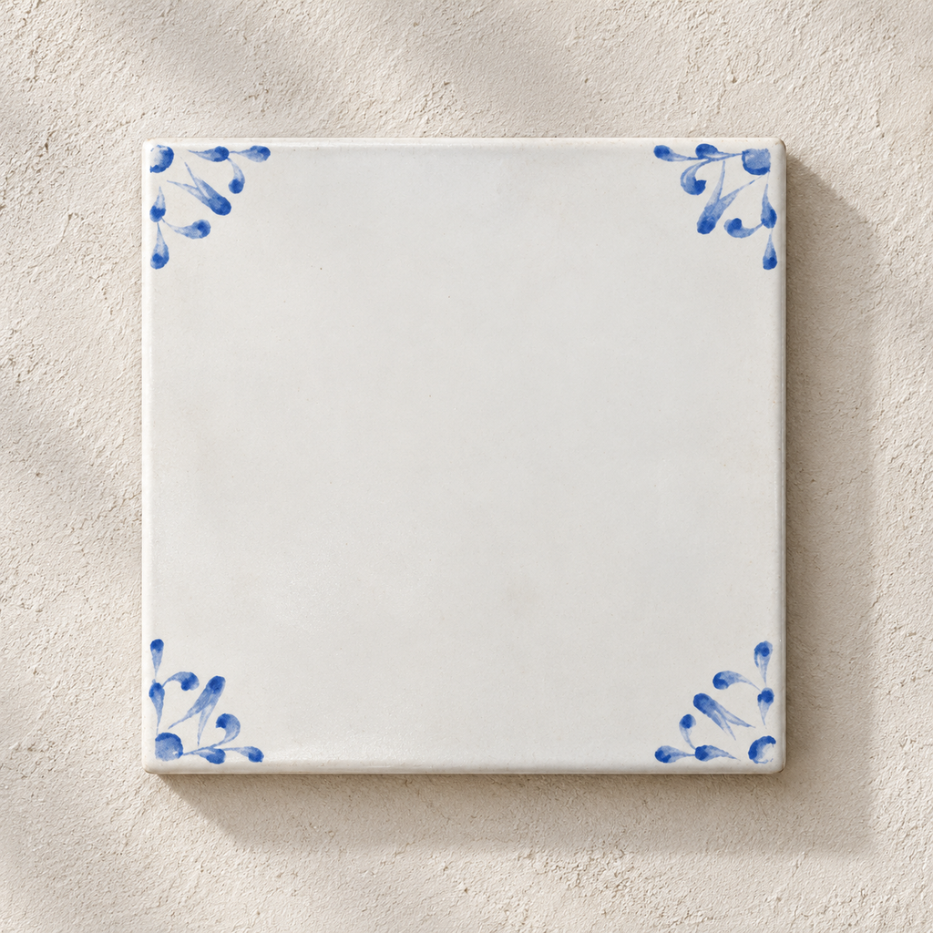 Delft blue corner motif 4x4 wall tile