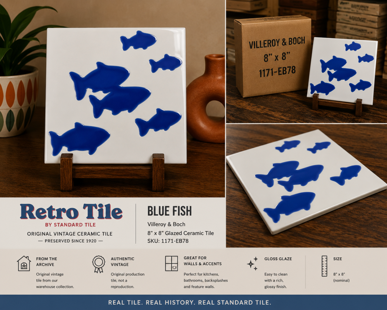 Retro School of Fish Deco Tile 1171-EB78