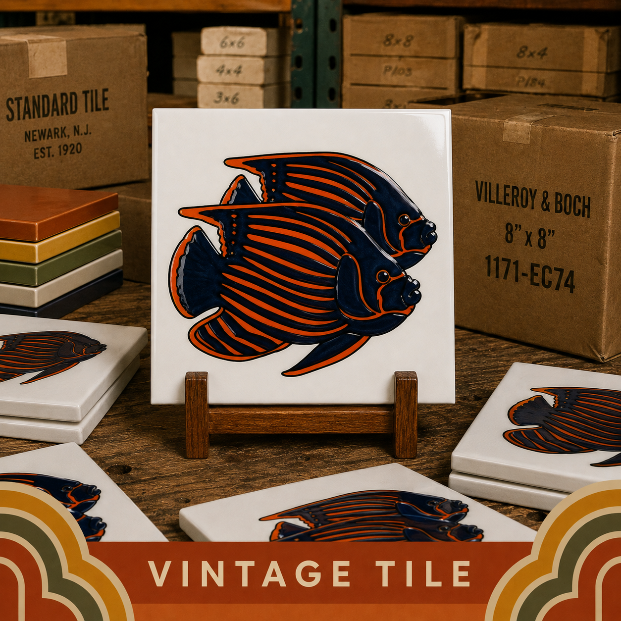 Retro 2 Fish Deco Tile 1171-EC74