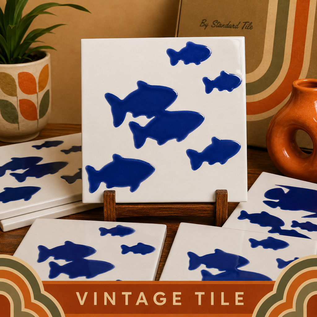 Retro School of Fish Deco Tile 1171-EB78