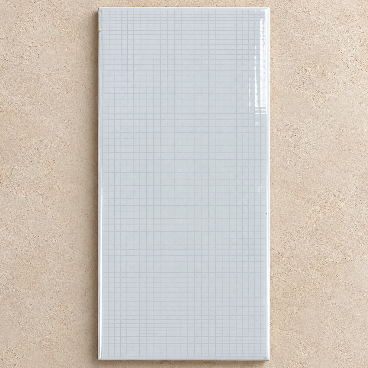 Detail of pale blue glossy grid tile