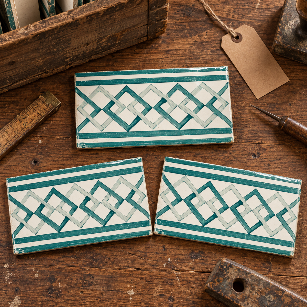 Elios CA-755 green 3x6 vintage ceramic border tile