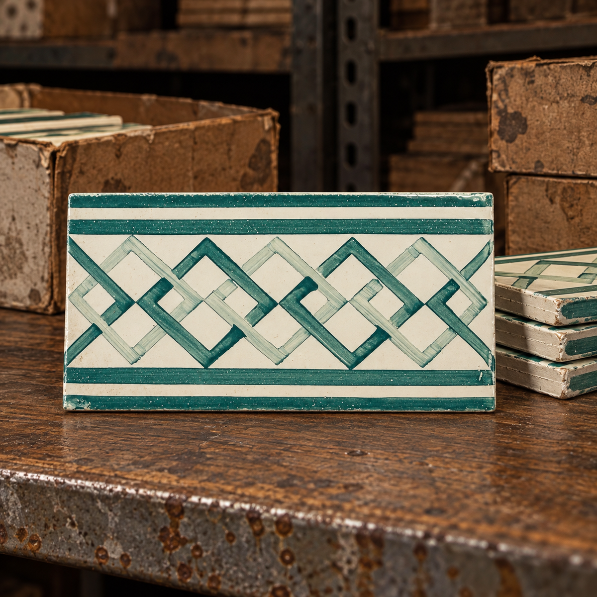 Elios CA-755 green 3x6 vintage ceramic border tile alternate view