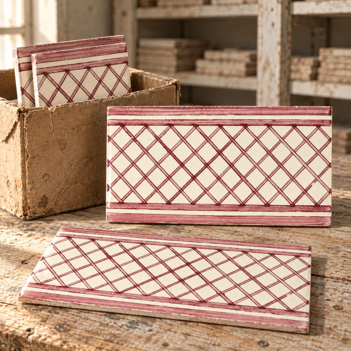 Elios FA-555 mauve 3x6 vintage ceramic border tile alternate view