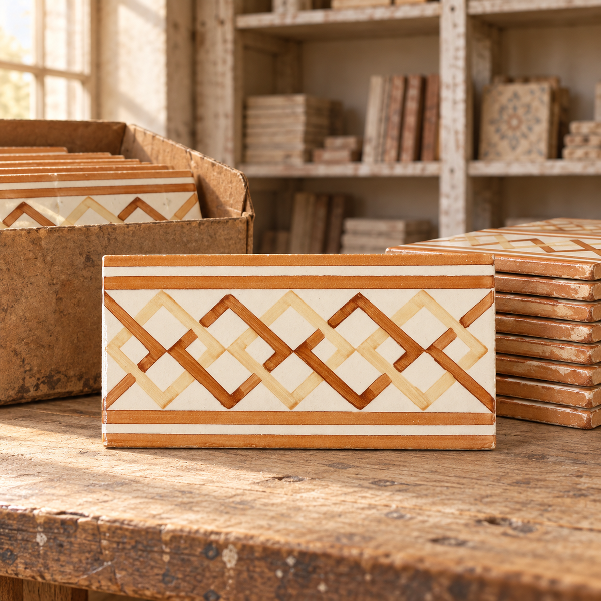 Elios FA-621C orange 3x6 vintage ceramic border tile