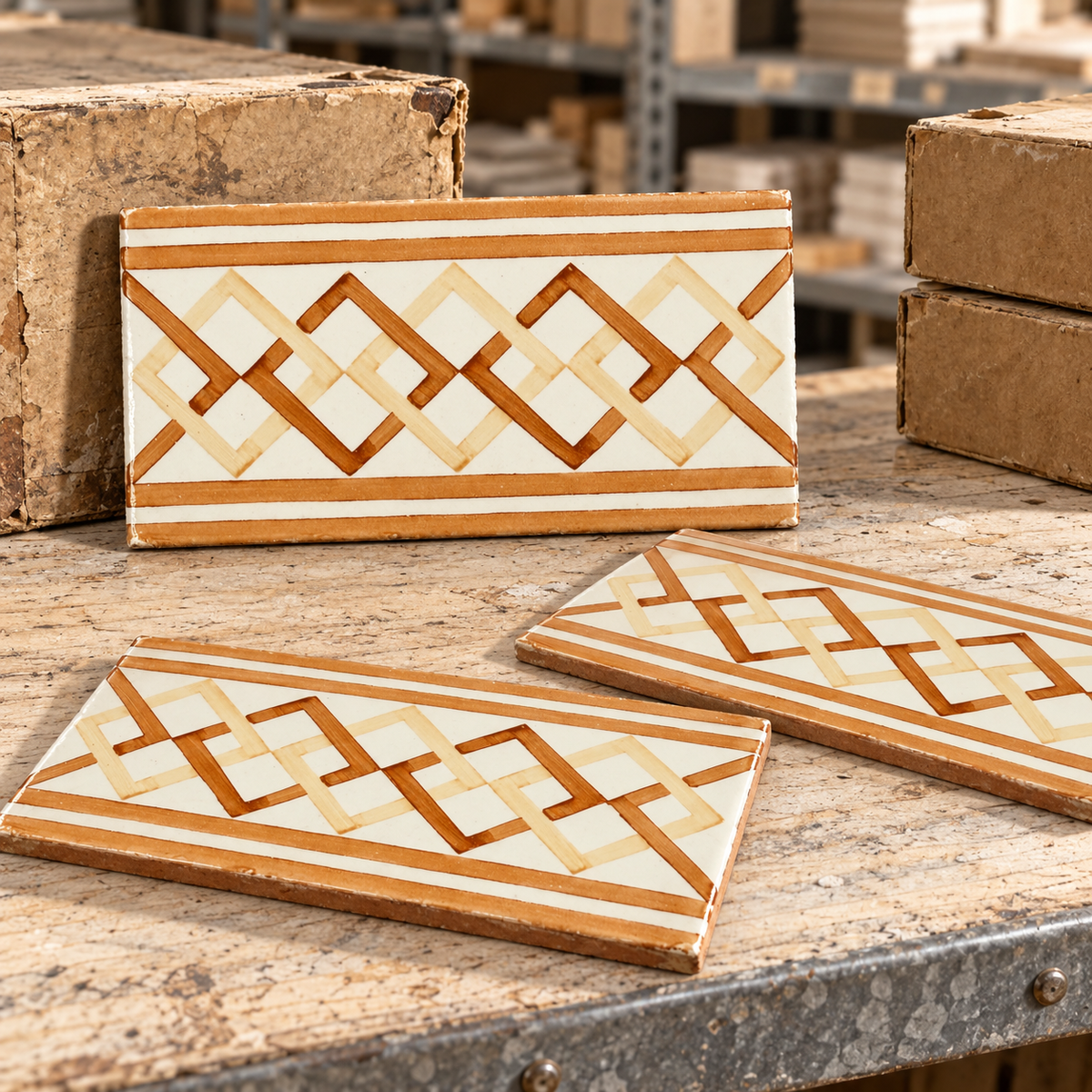 Elios FA-621C orange 3x6 vintage ceramic border tile alternate view