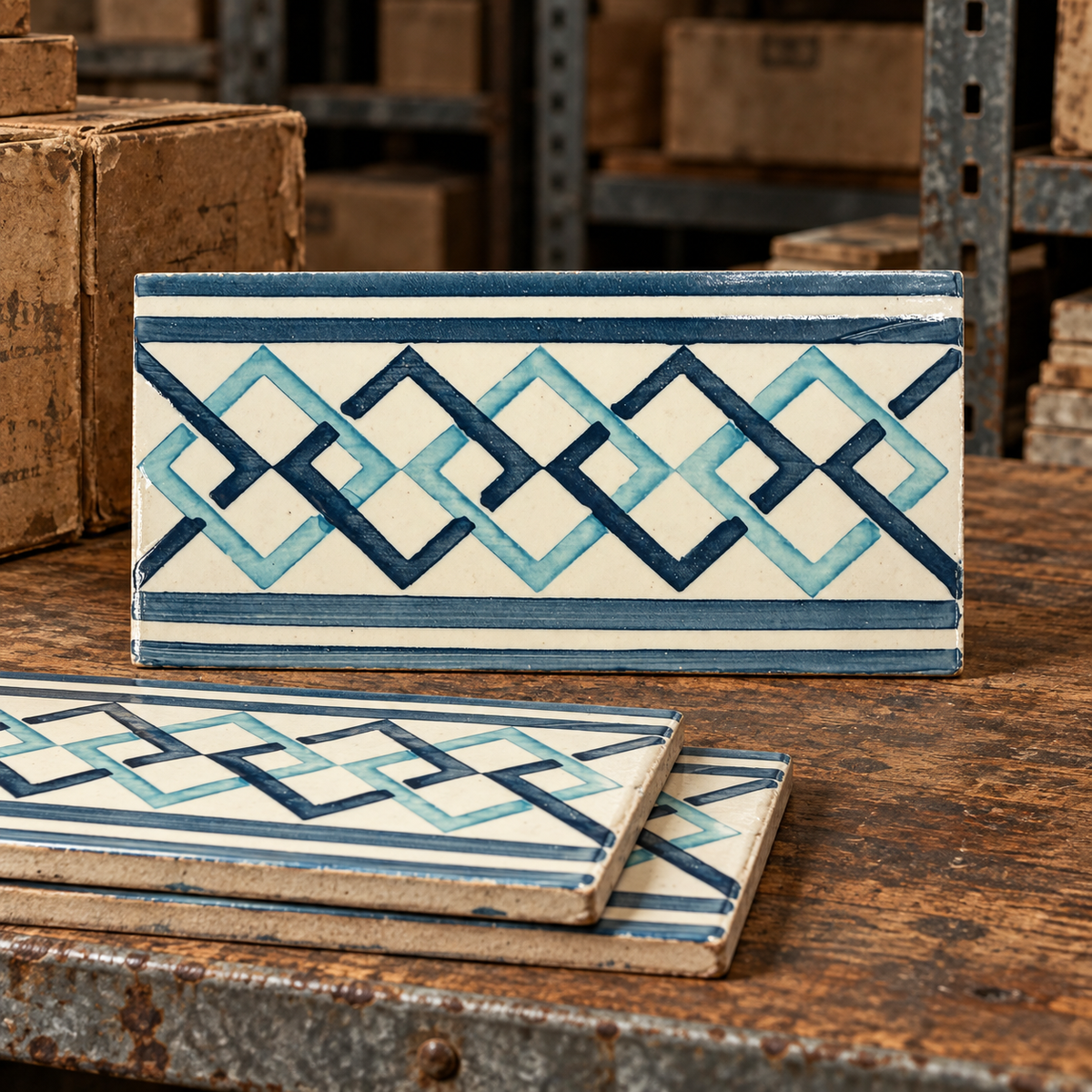 Elios FA-798 navy aqua 3x6 vintage ceramic border tile